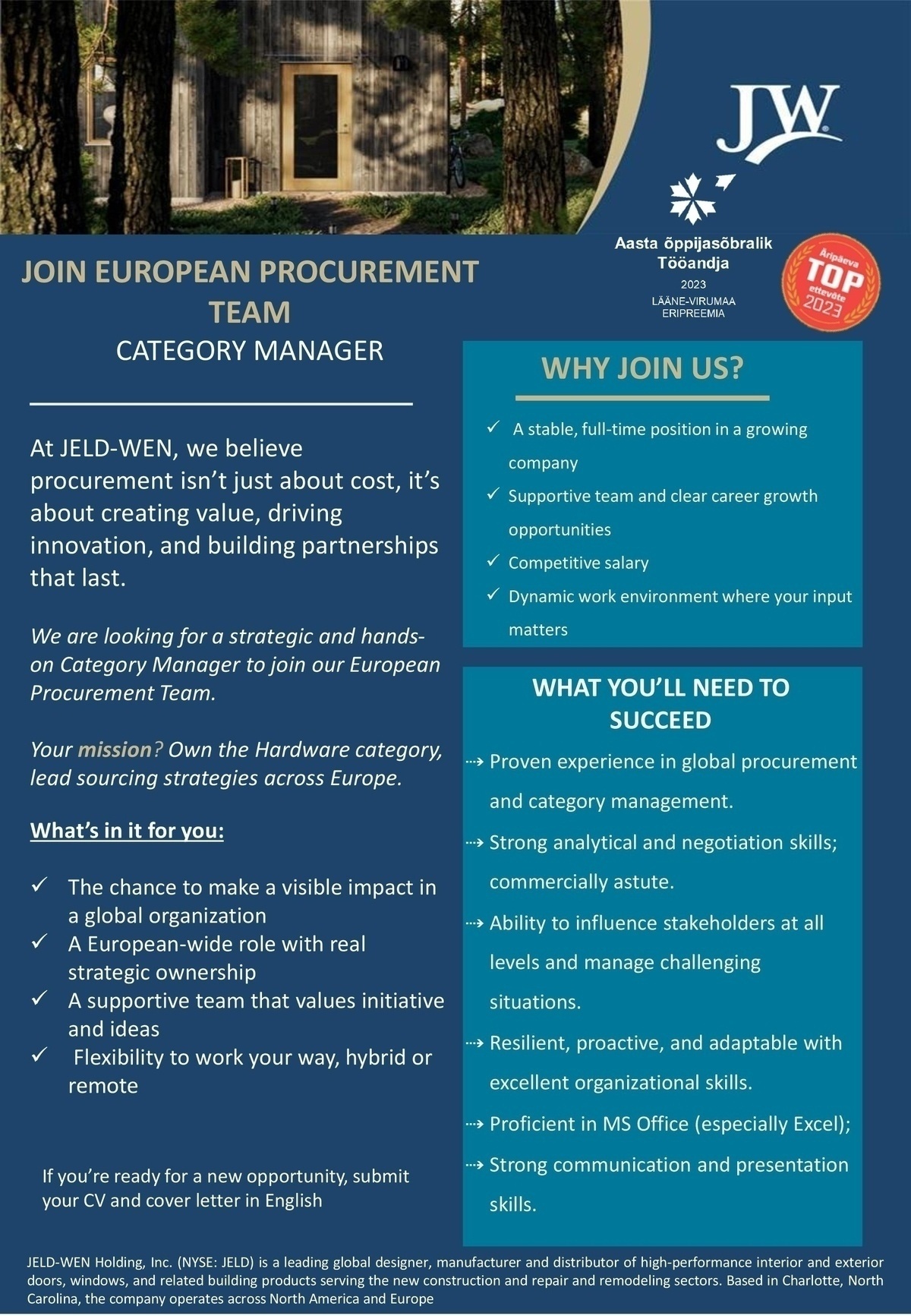 JELD-WEN Eesti AS Category Manager