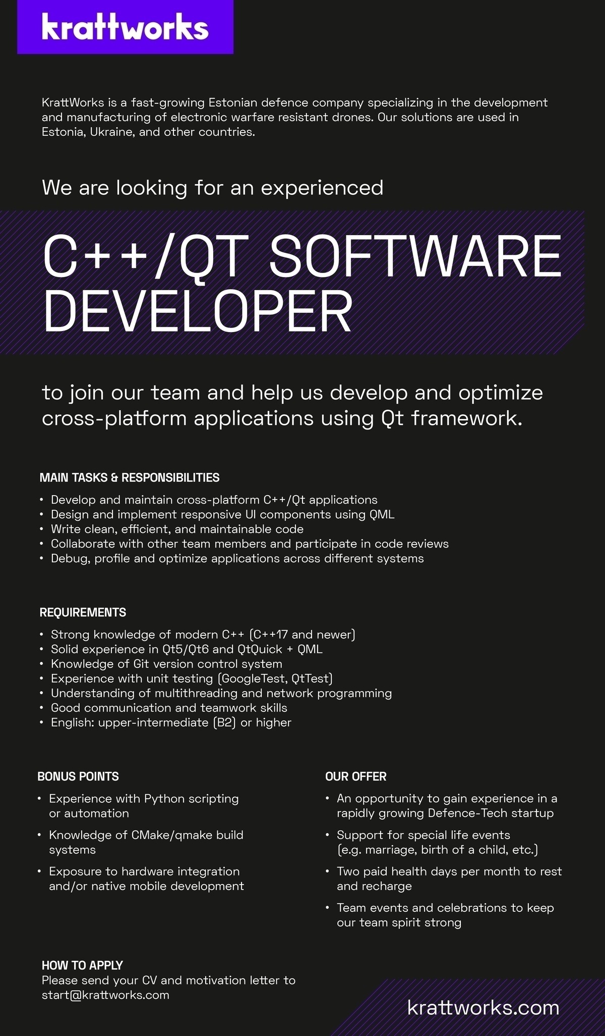 KrattWorks OÜ C++/QT SOFTWARE DEVELOPER