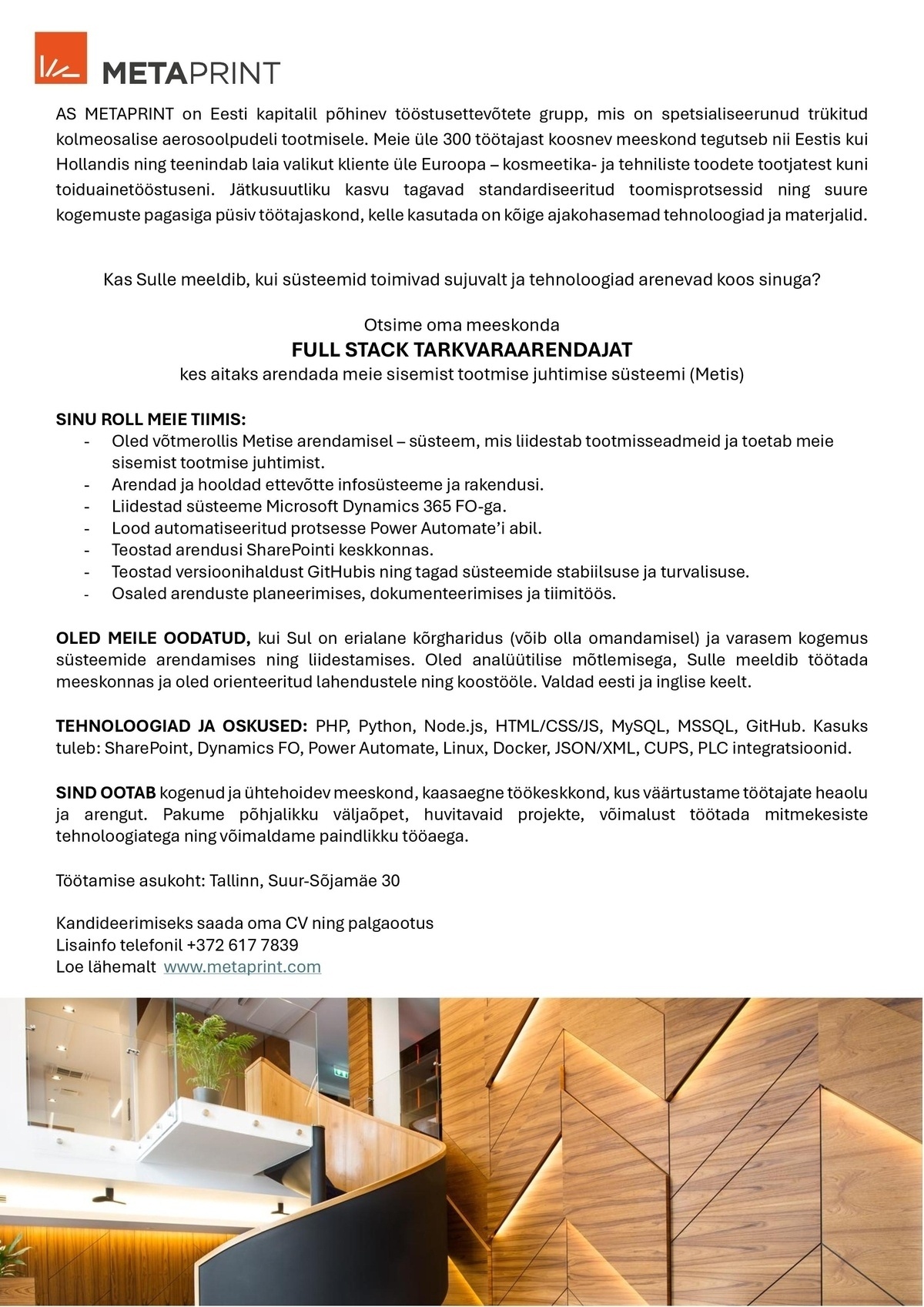 Metaprint AS Full Stack tarkvaraarendaja