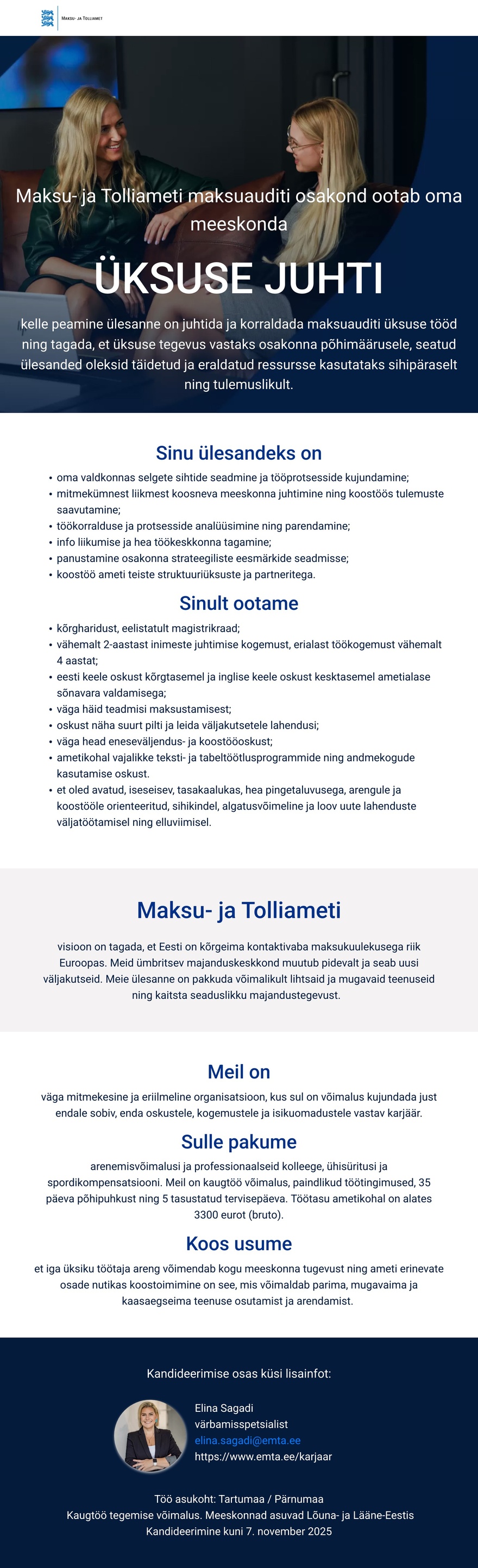 Maksu- ja Tolliamet Maksuauditi üksuse juht