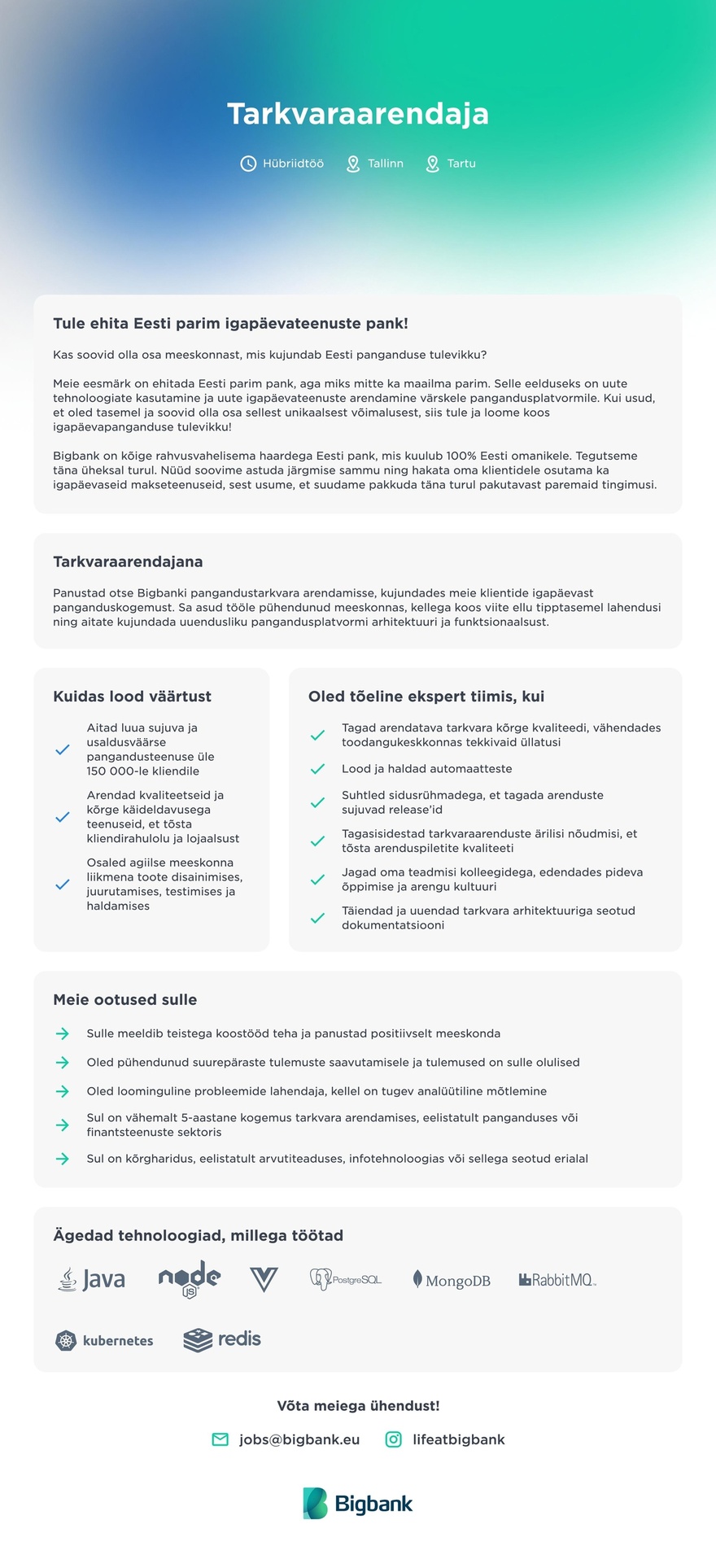 Bigbank Tarkvaraarendaja