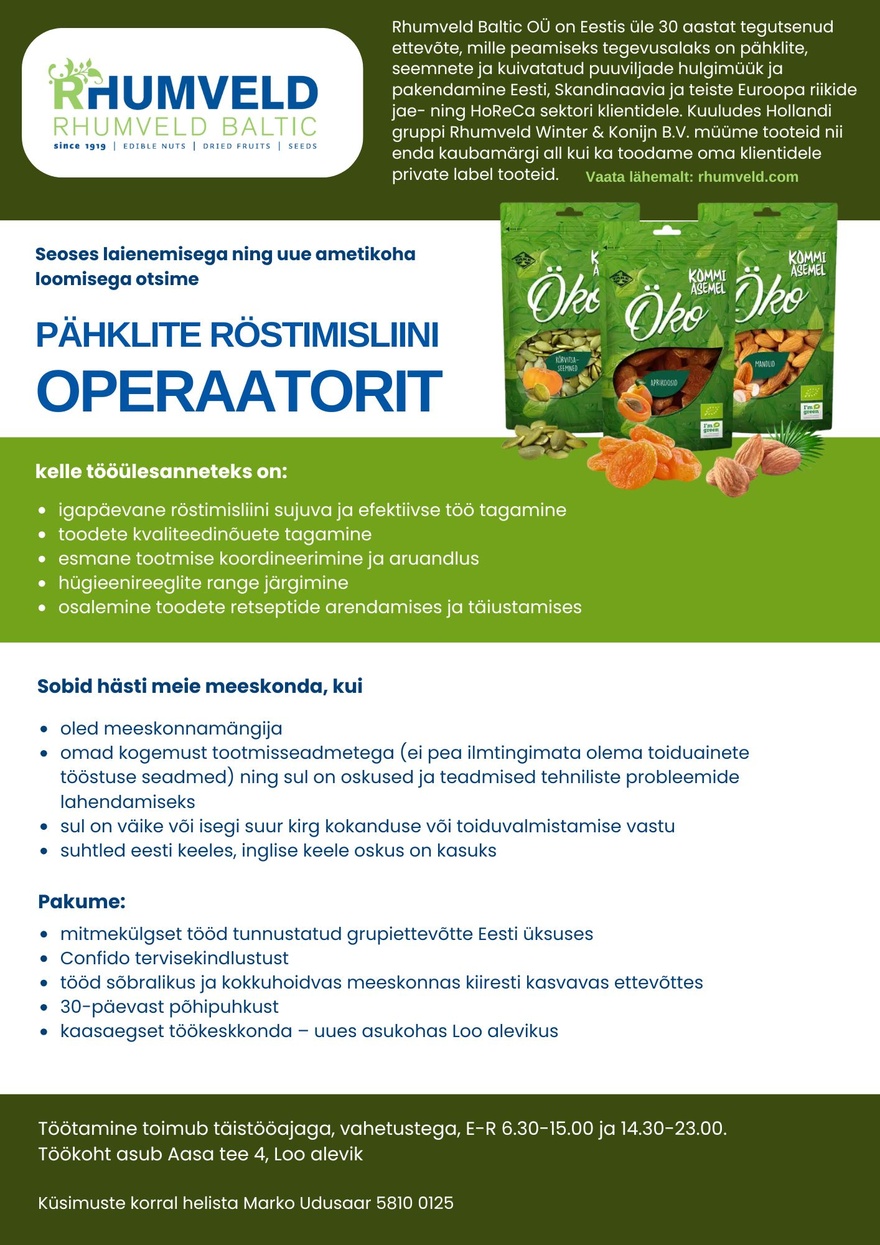 Rhumveld Baltic Pähklite röstimisliini operaator