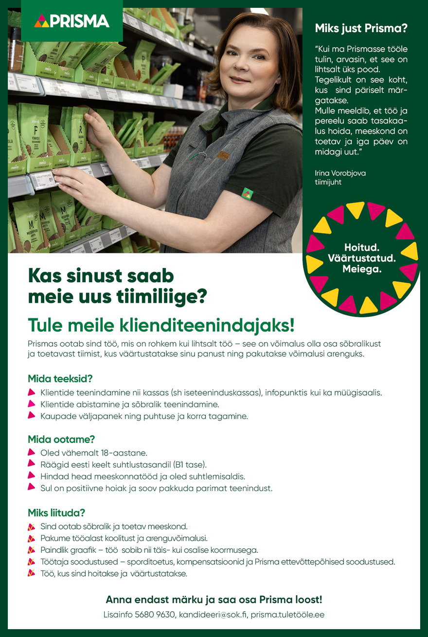 Prisma Peremarket AS Klienditeenindaja Annelinna Prisma