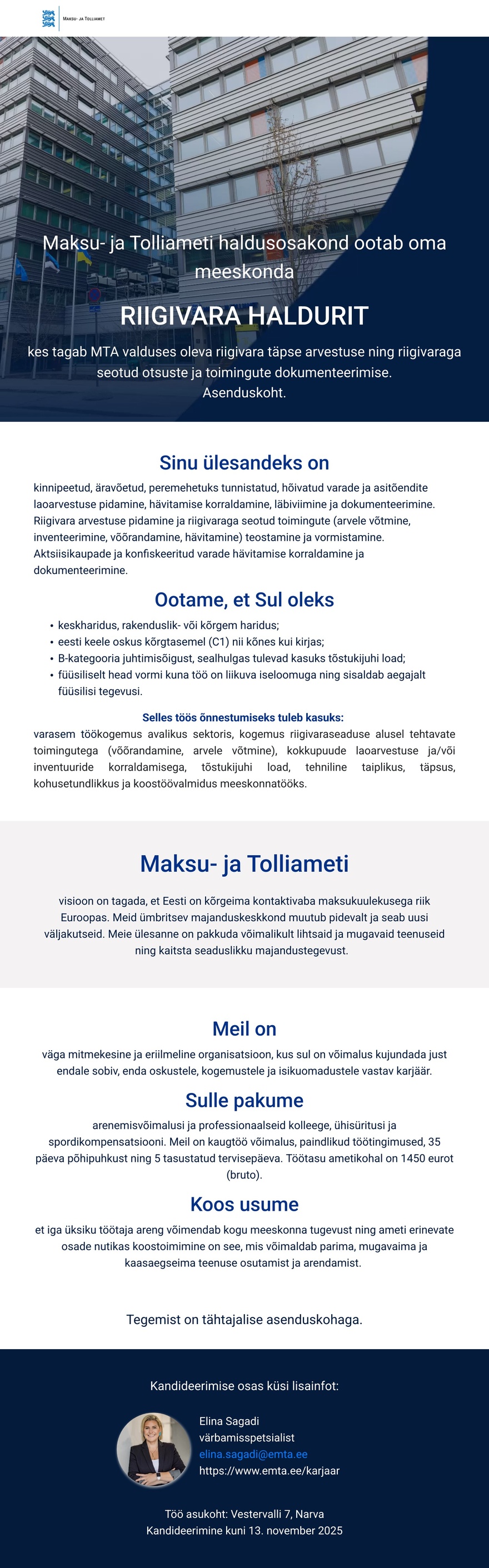 Maksu- ja Tolliamet Riigivara haldur (asenduskoht)