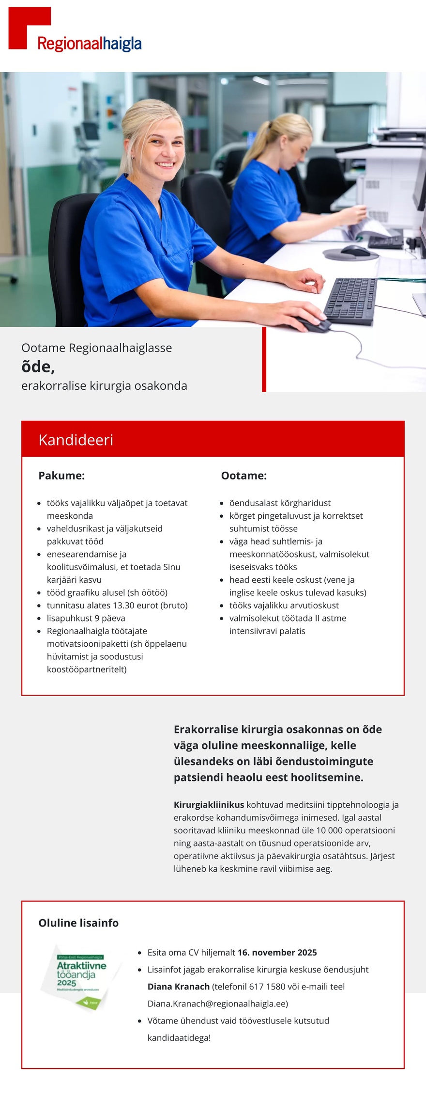 Põhja-Eesti Regionaalhaigla Õde erakorralise kirurgia osakonda