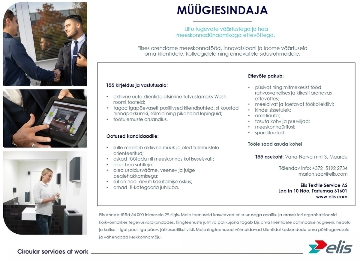 Elis Textile Service AS Müügiesindaja Tallinn