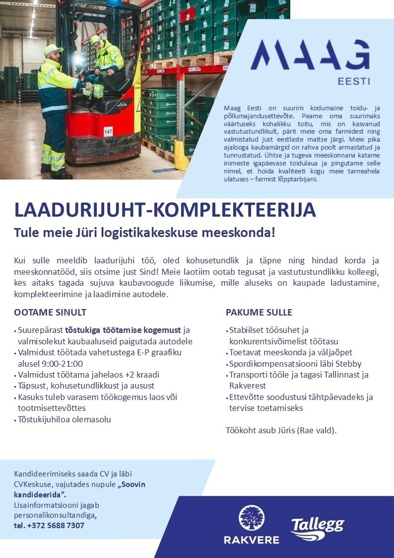 Maag Eesti AS Laadurijuht-komplekteerija