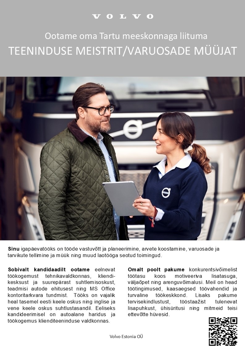 Volvo Estonia OÜ Teeninduse meister/varuosade müüja