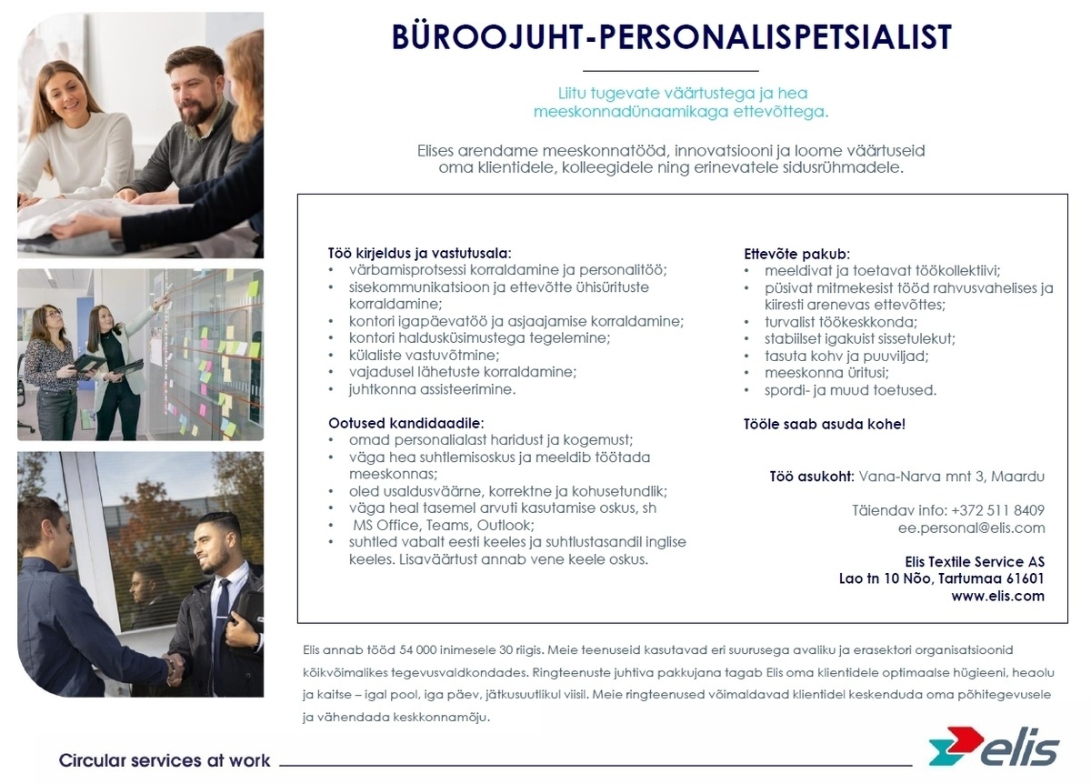 Elis Textile Service AS Büroojuht-personalispetsialist