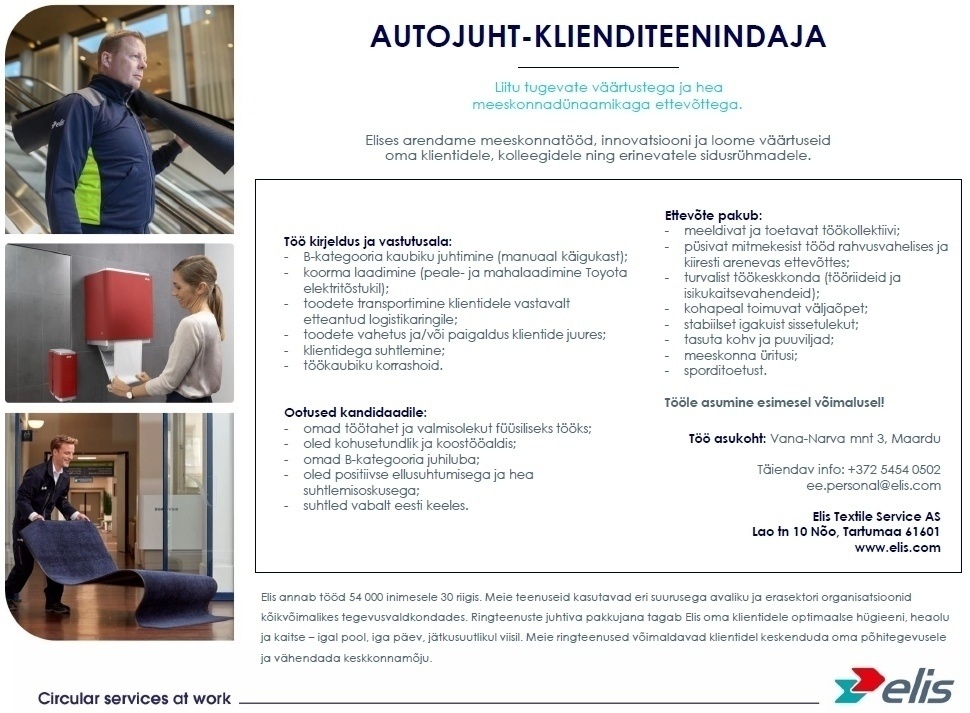 Elis Textile Service AS Autojuht - klienditeenindaja (Tallinn ja Maardu)