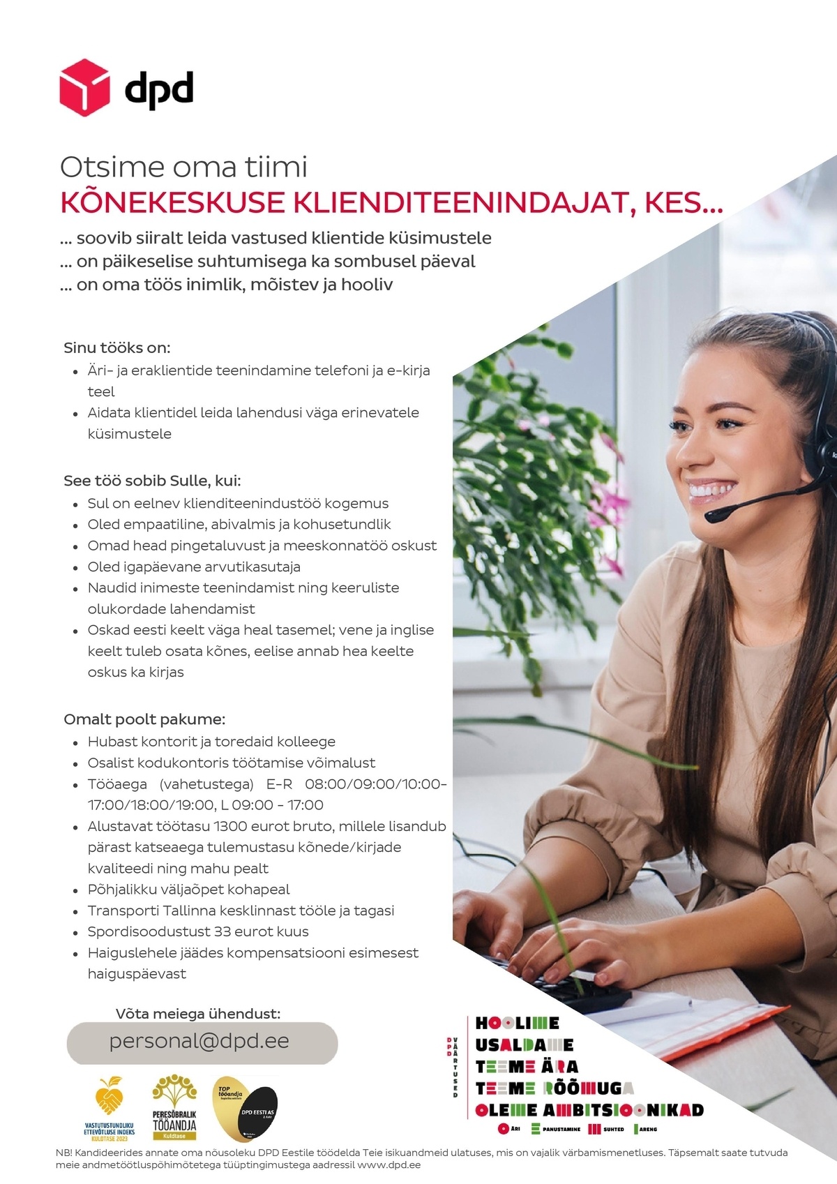 DPD Eesti AS Kõnekeskuse klienditeenindaja