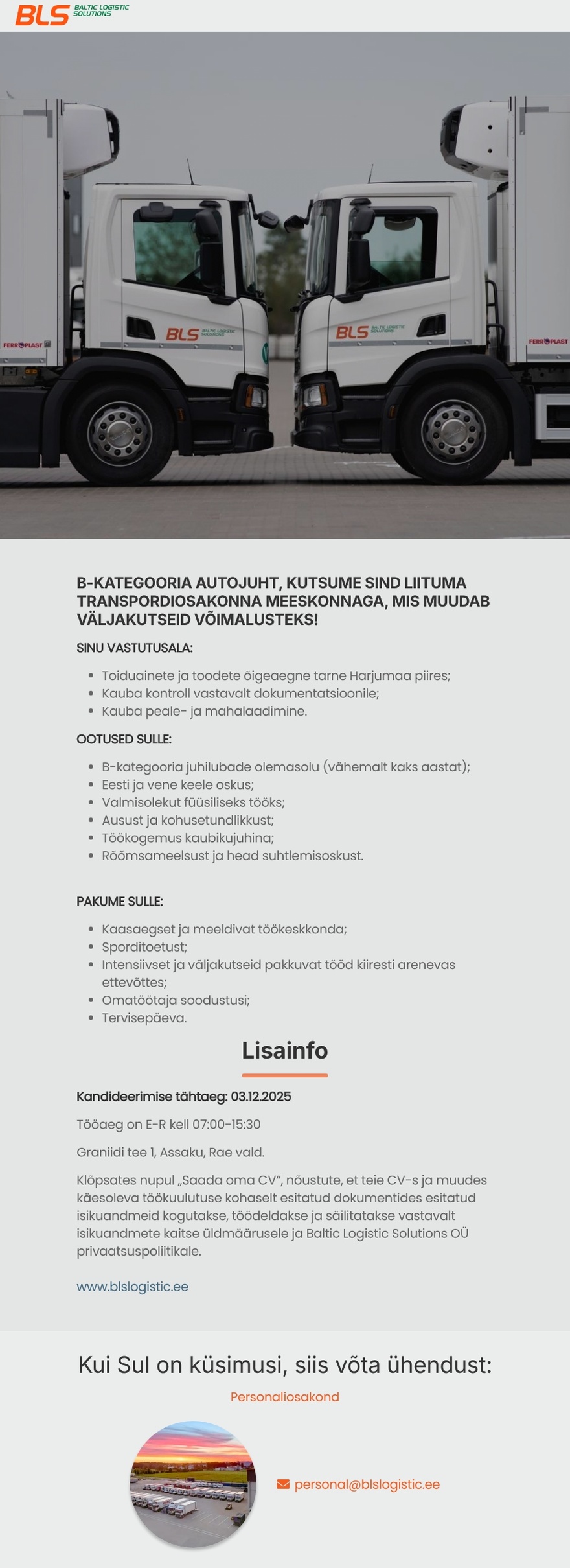Baltic Logistic Solutions OÜ B-KATEGOORIA AUTOJUHT