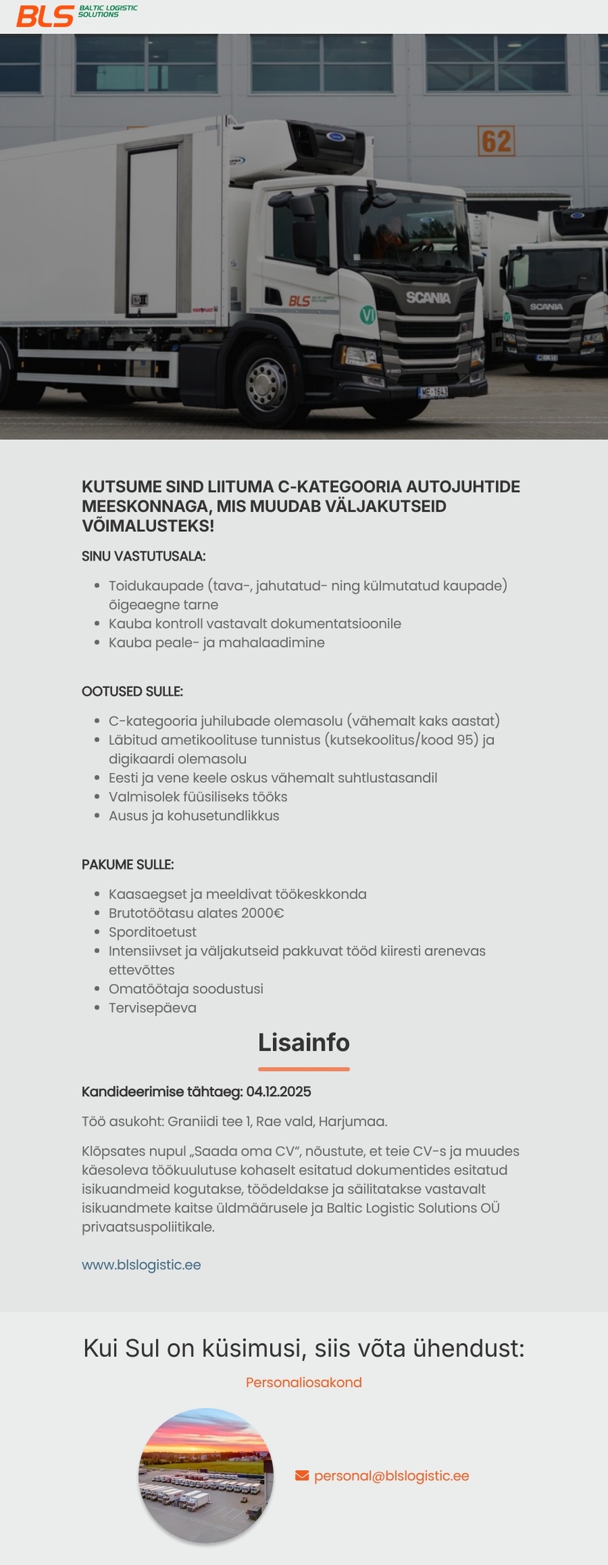 Baltic Logistic Solutions OÜ C-KATEGOORIA AUTOJUHT