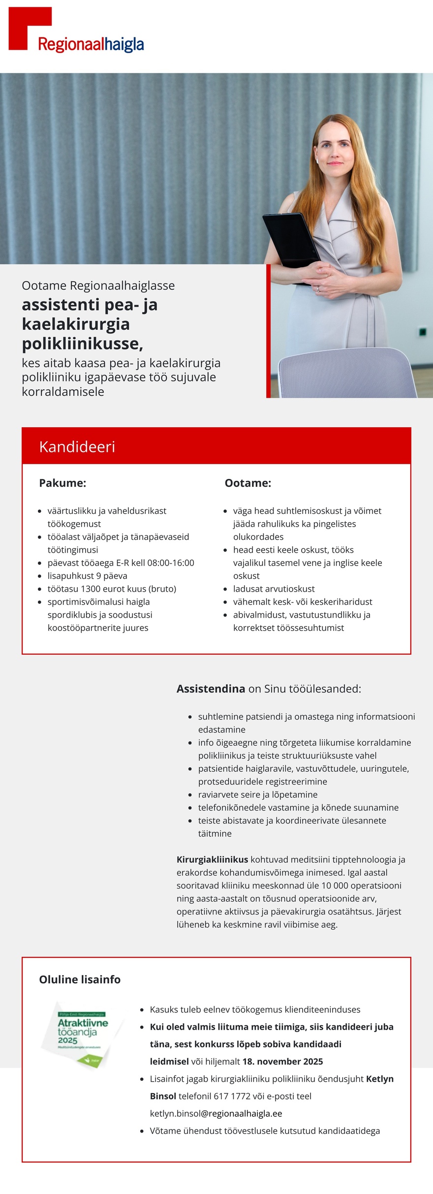 Põhja-Eesti Regionaalhaigla Assistent kirurgiakliiniku polikliinikusse