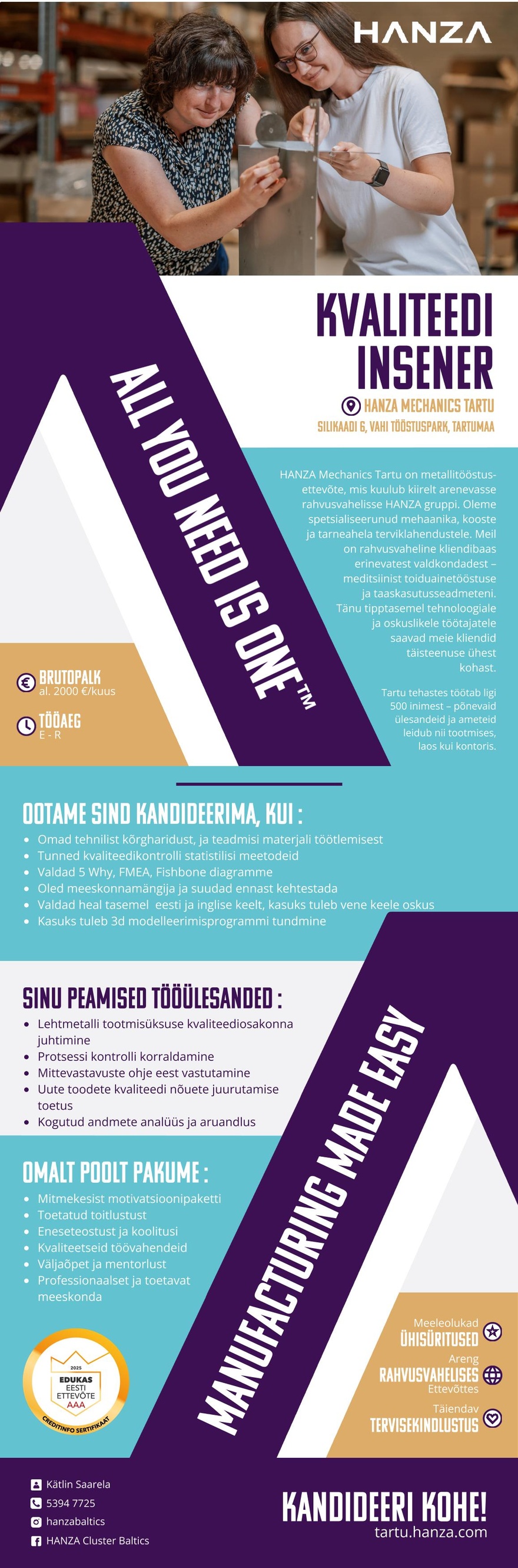 HANZA Mechanics  Tartu AS Kvaliteedi insener