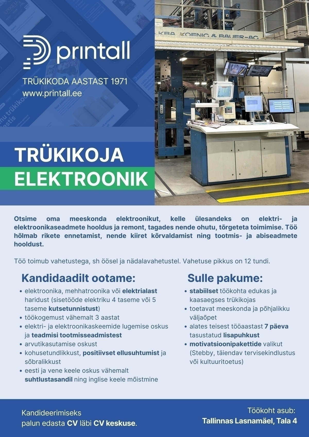 Printall AS Tööstusseadmete elektri- ja automaatikatehnik