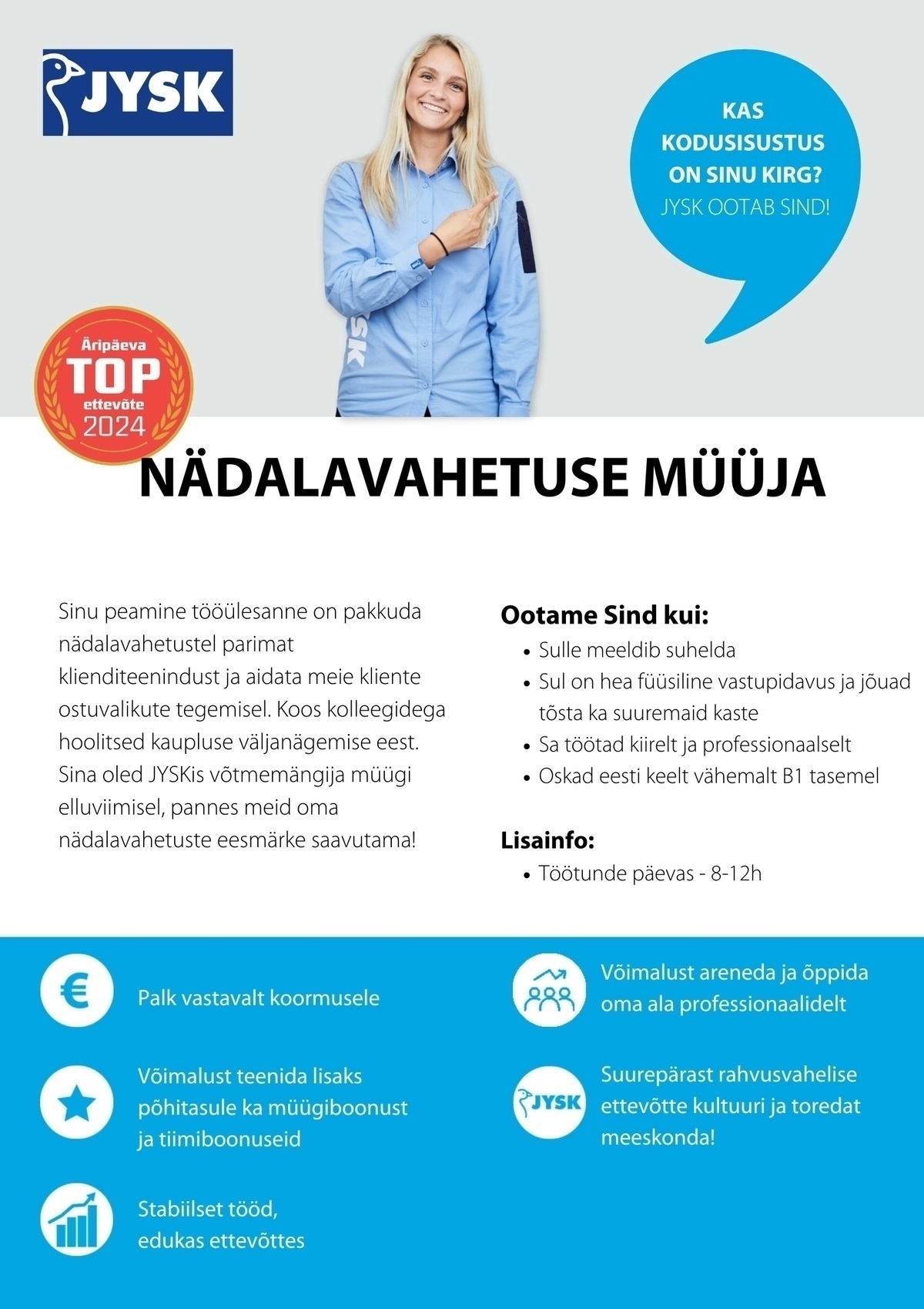 JYSK Linnen'n Furniture OÜ Nädalavahetuse müüja Pärnu JYSK