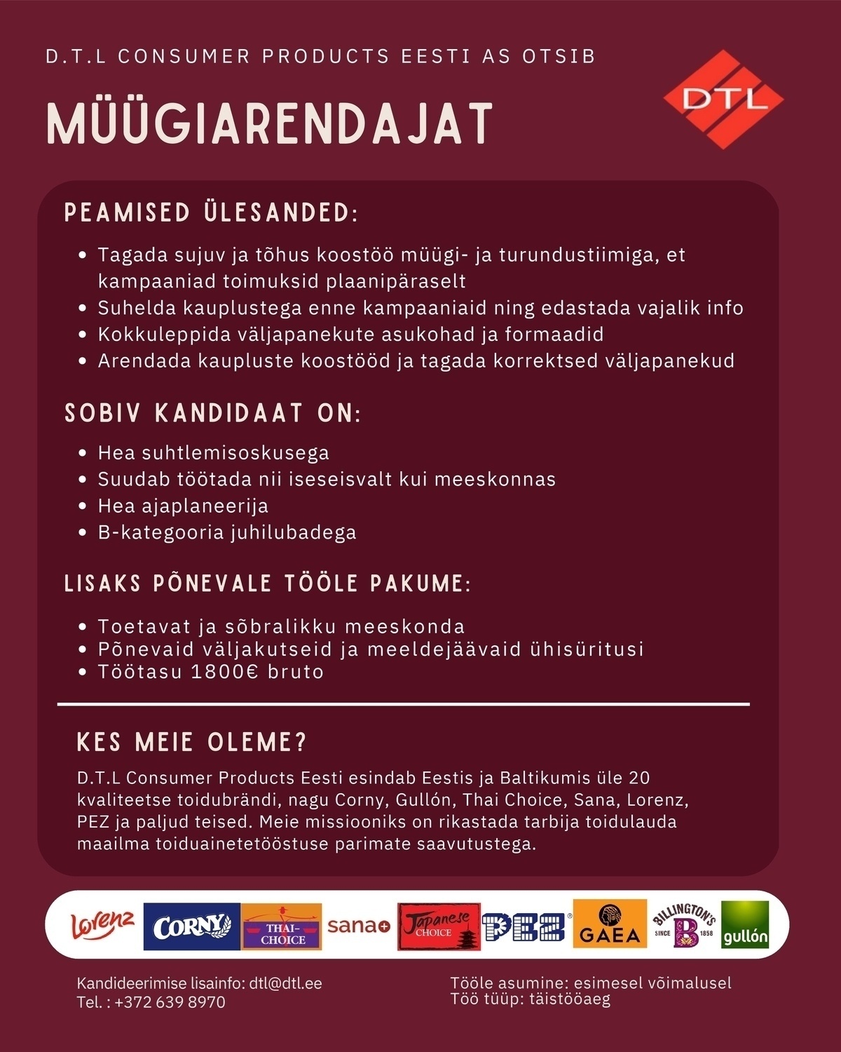 D.T.L. Consumer Products Eesti AS Müügiarendaja