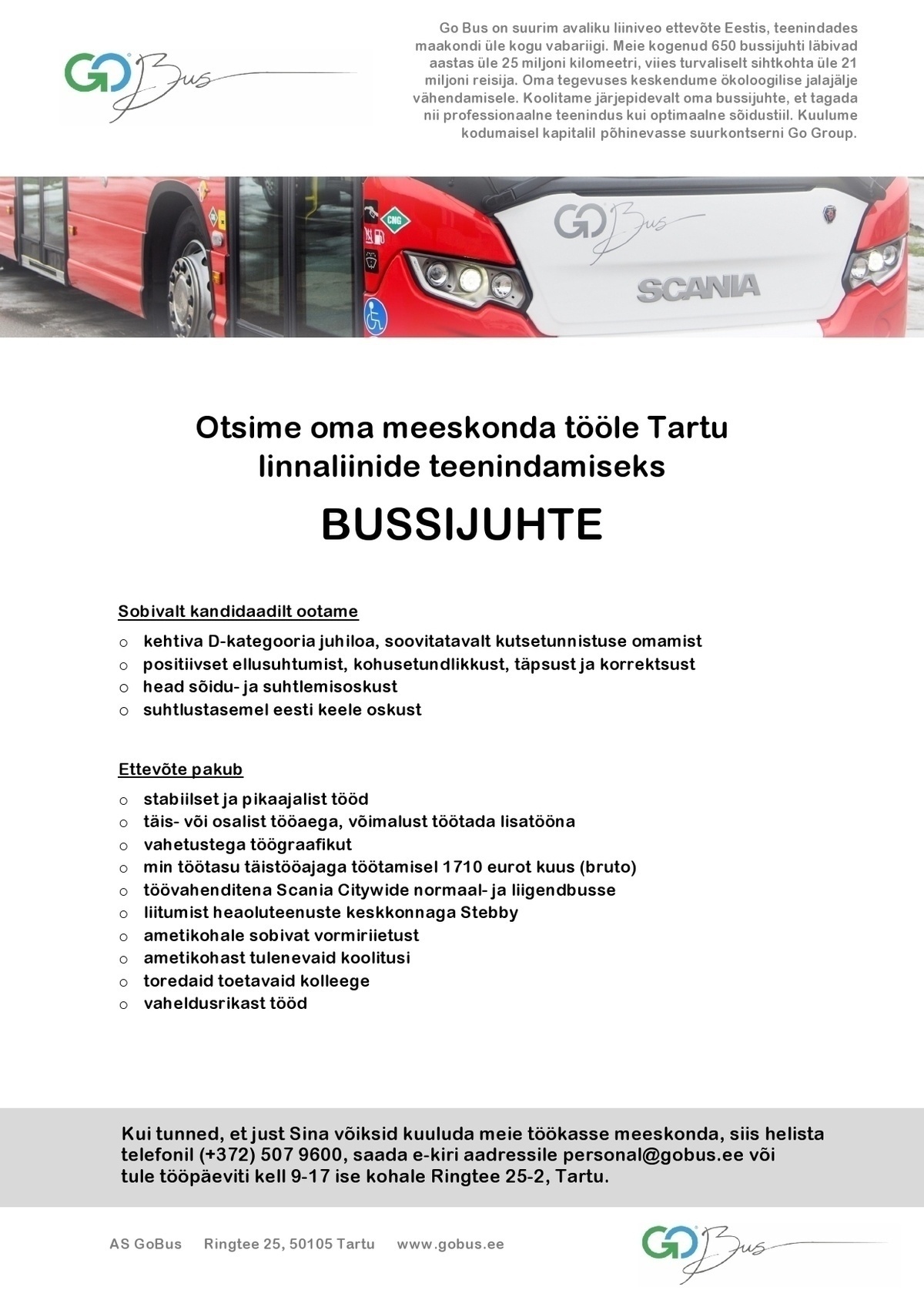 AS GoBus Tartu linnaliinide bussijuht