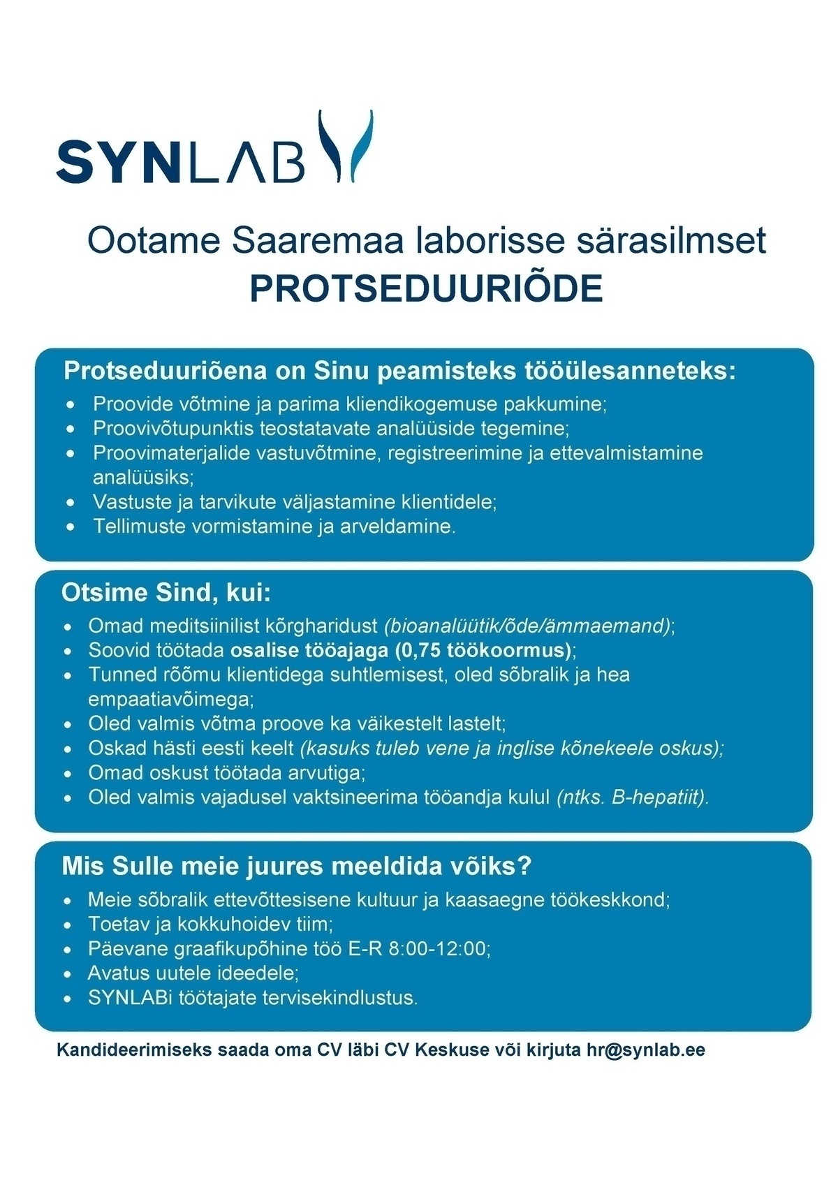 SYNLAB Eesti OÜ Protseduuriõde