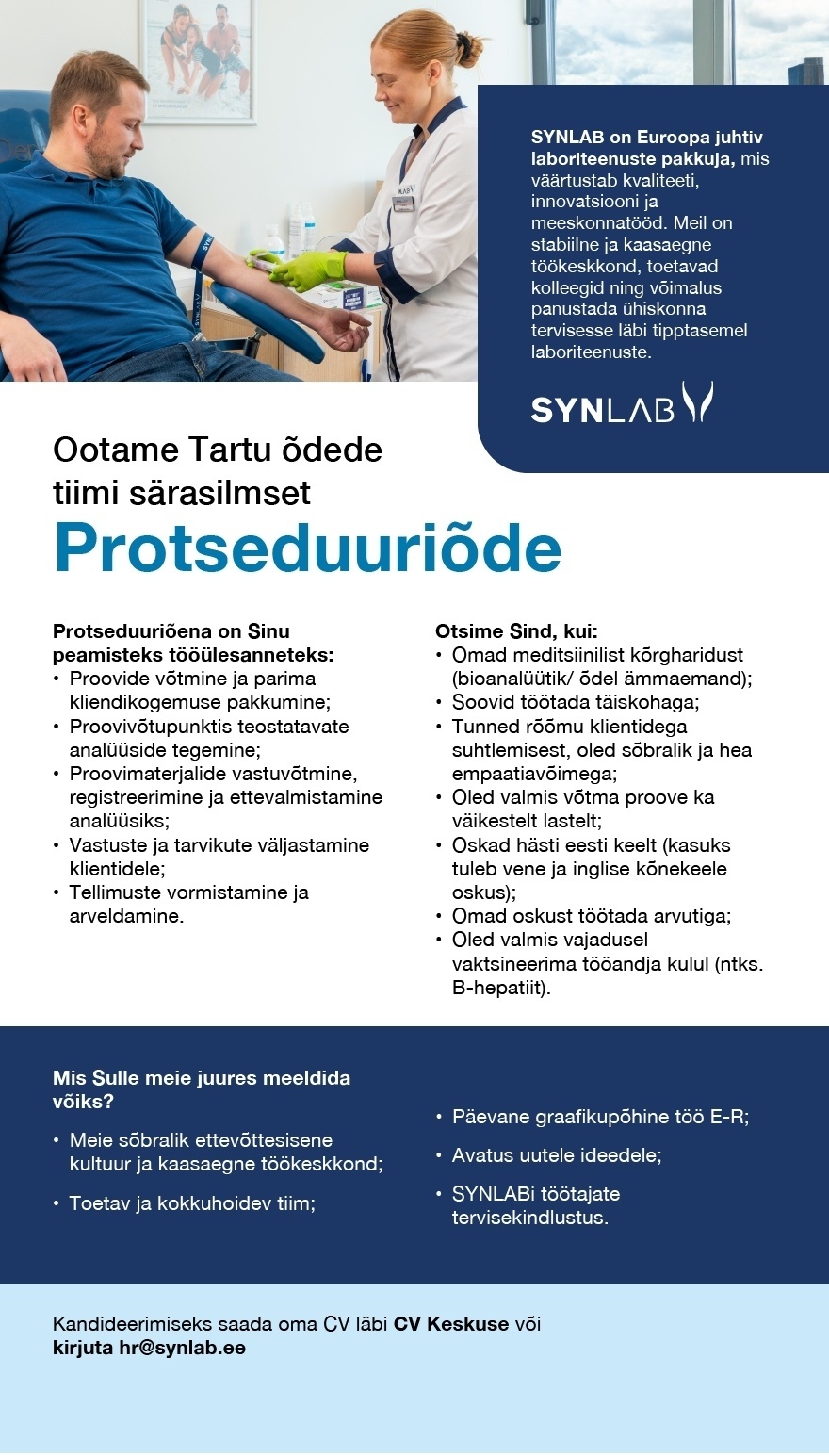 SYNLAB Eesti OÜ Protseduuriõde Tartusse