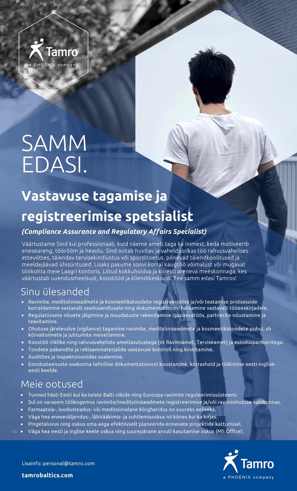 TAMRO EESTI OÜ Vastavuse tagamise ja registreerimise spetsialist