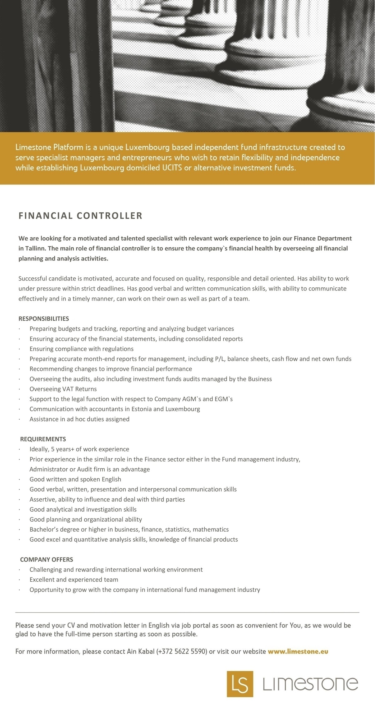 LIMESTONE PLATFORM AS Finantskontroller