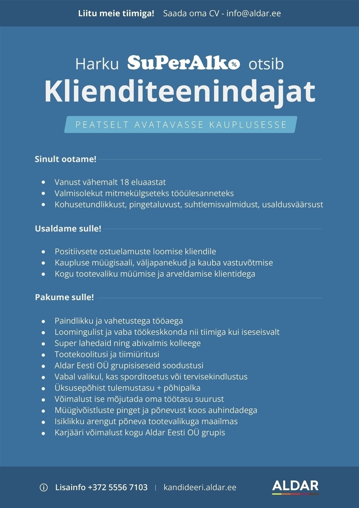 Aldar Eesti OÜ Harku SuperAlko klienditeenindaja