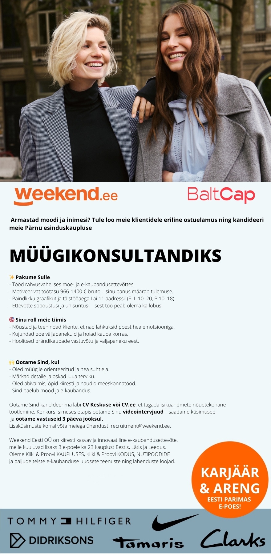 Weekend Eesti OÜ HUVITAV TÖÖ & TOETAV MEESKOND - MÜÜGIKONSULTANT Pärnu esindusse