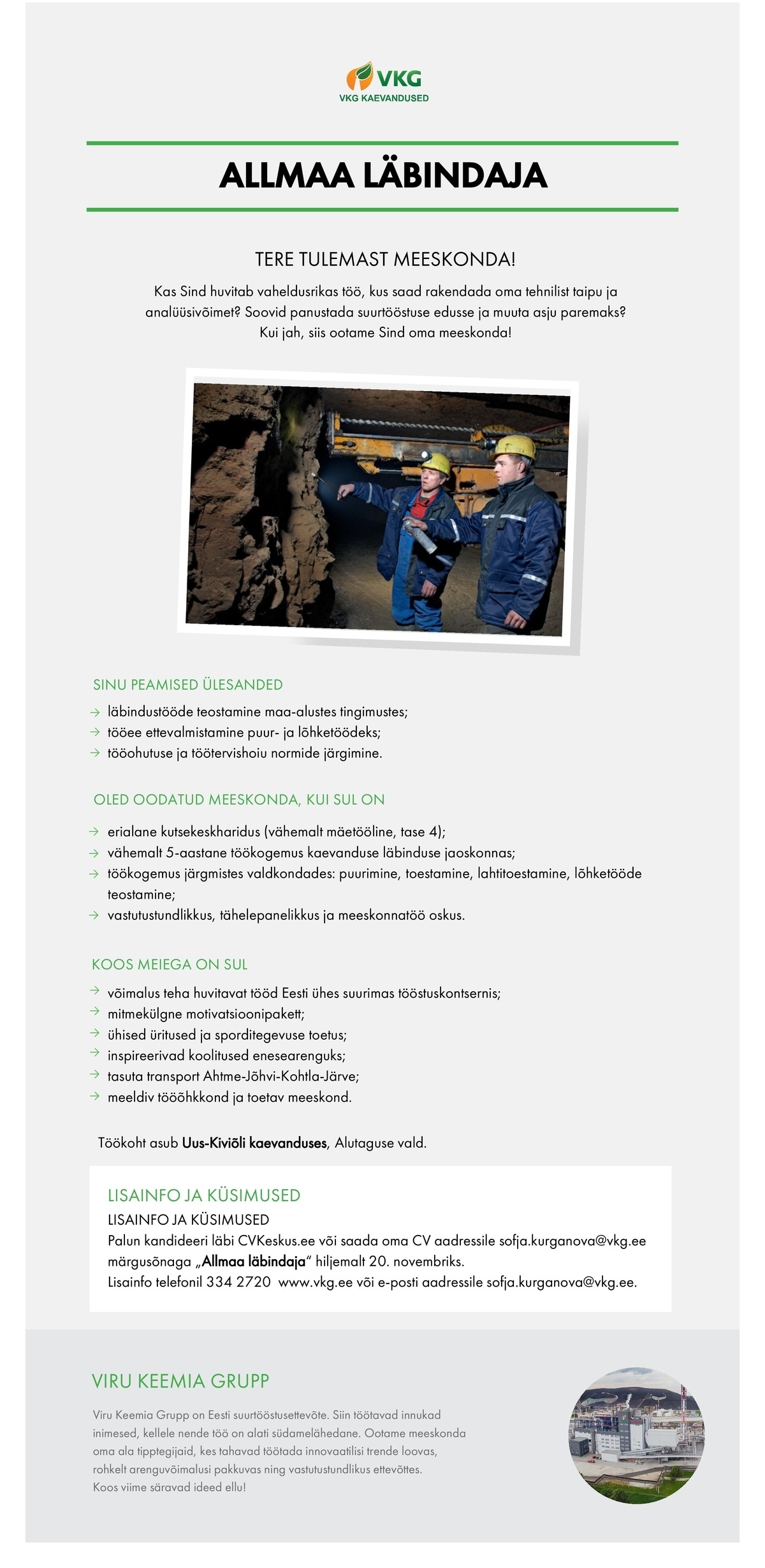 Viru Keemia Grupp AS ALLMAA LÄBINDAJA / ПОДЗЕМНЫЙ ПРОХОДЧИК
