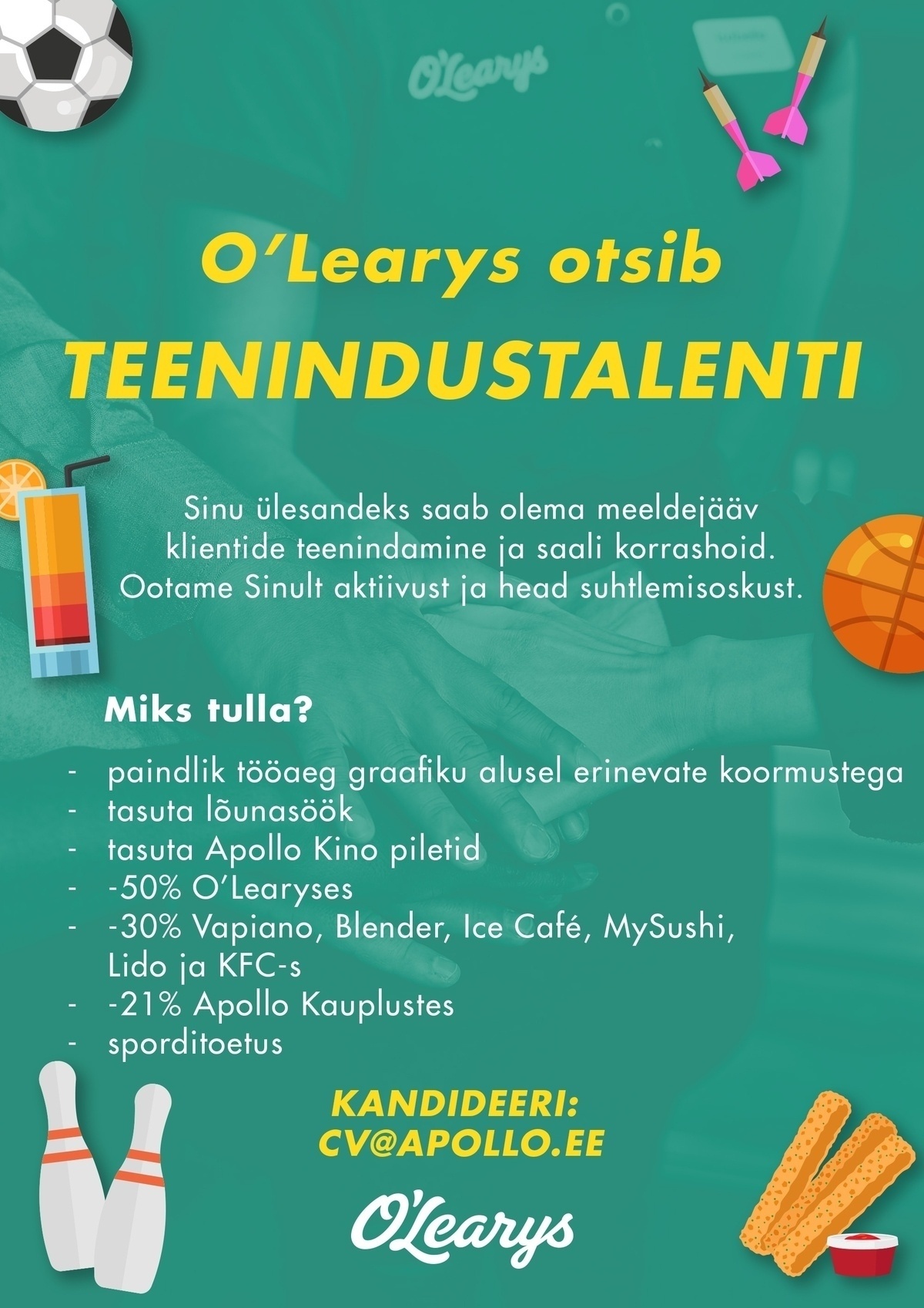 APL Restoranid OÜ Eedeni O’Learys kutsub oma tiimi klienditeenindajaid!