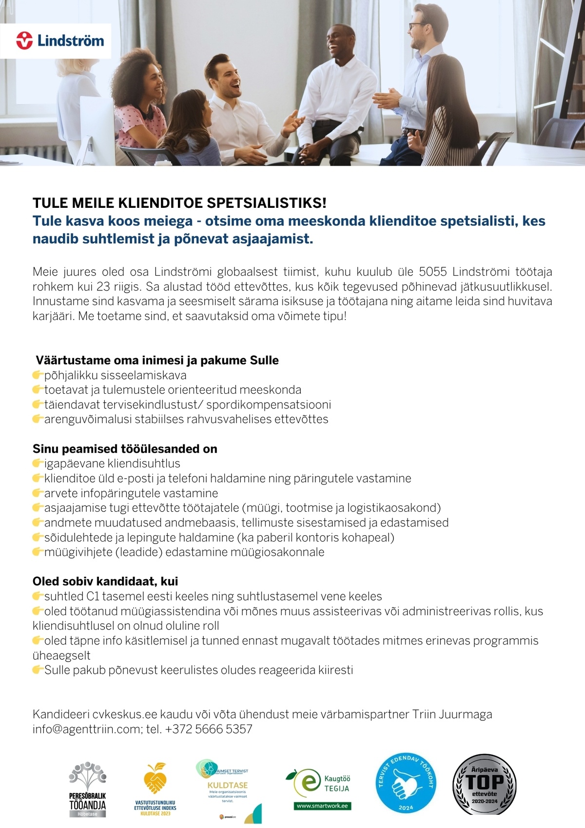 Lindström OÜ Klienditoe spetsialist