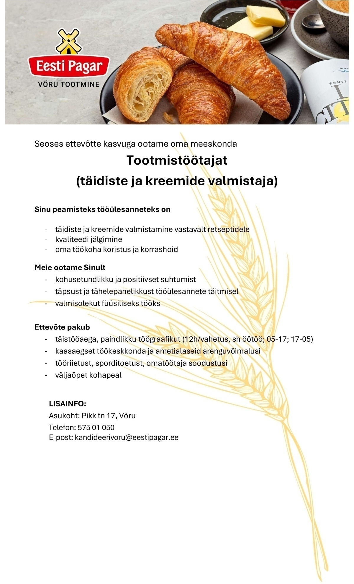 CRISTELLA VT OÜ Tootmistöötaja (täidiste ja kreemide valmistaja)