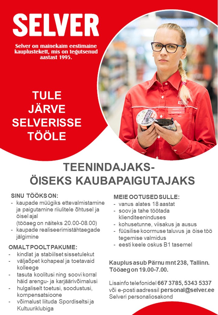 Selver Teenindaja - öine kaubapaigutaja Järve Selveris