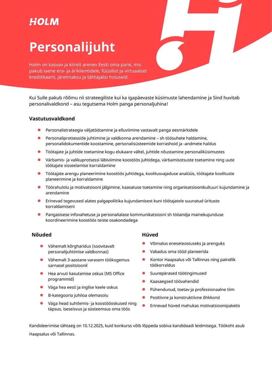 Holm Bank AS Personalijuht