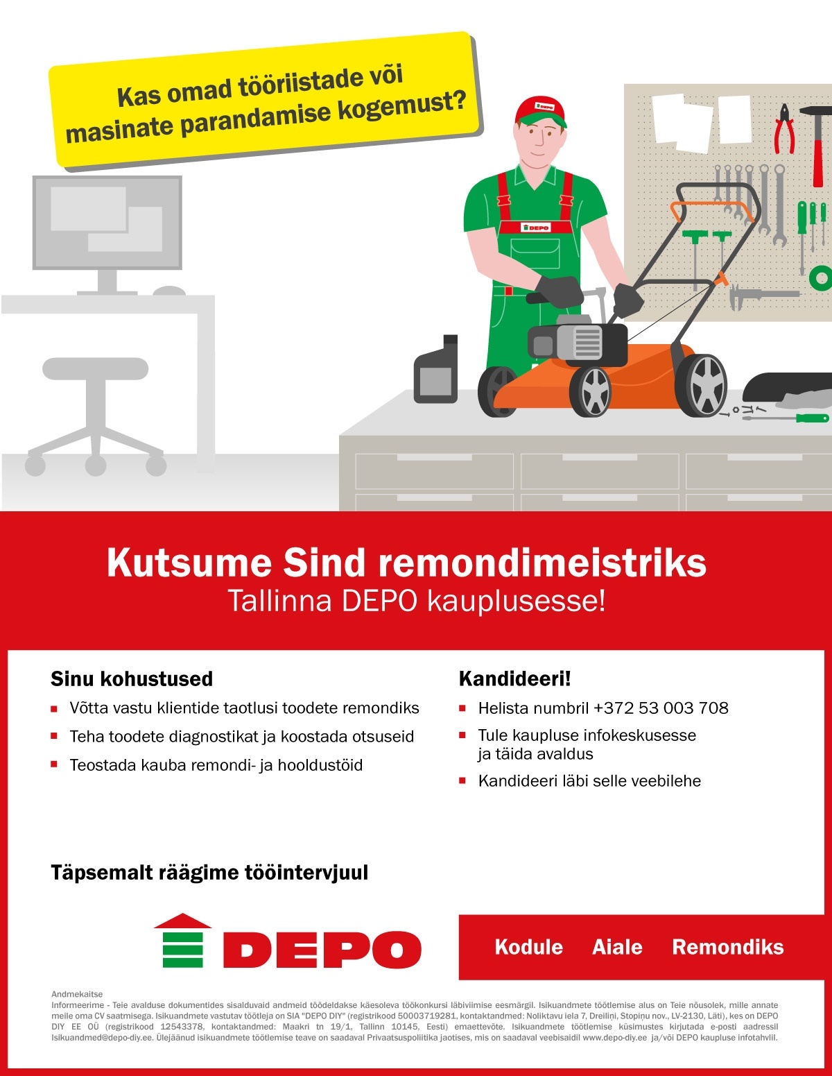 DEPO DIY EE OÜ Kutsume sind remondimeistriks Tallinna DEPO kaupluses!