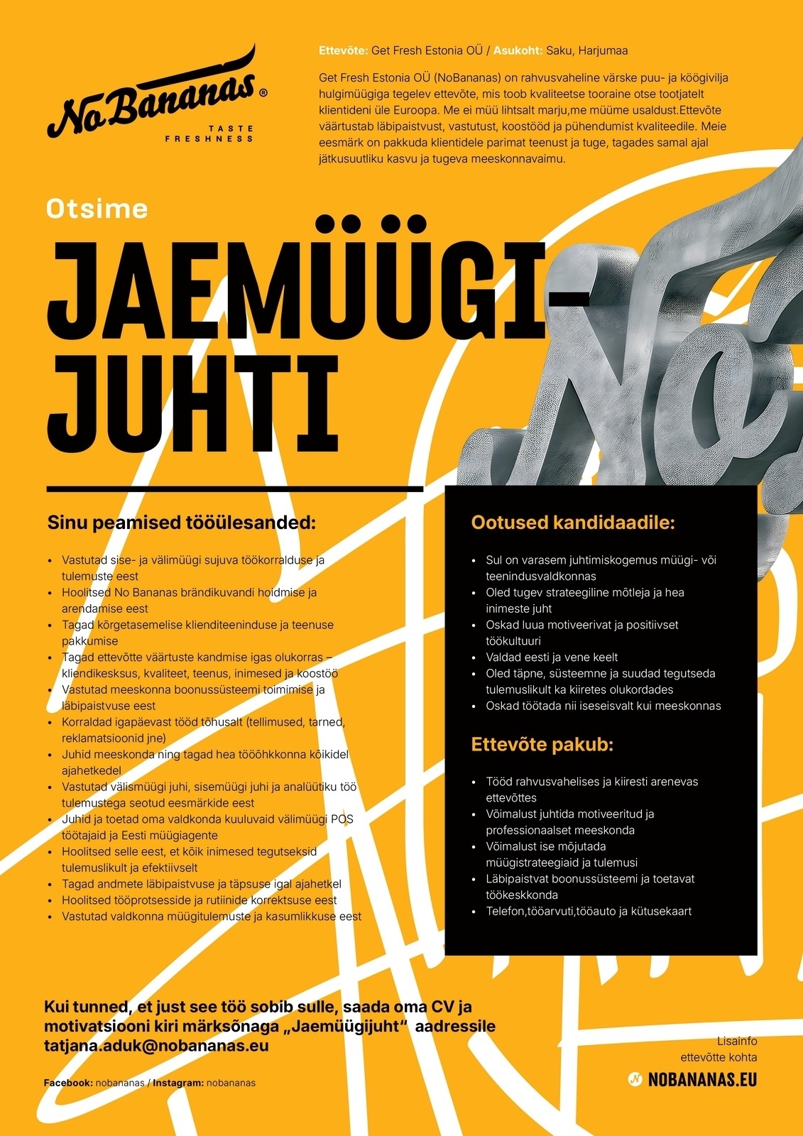 No Bananas / Get Fresh Estonia OÜ Jaemüügijuht