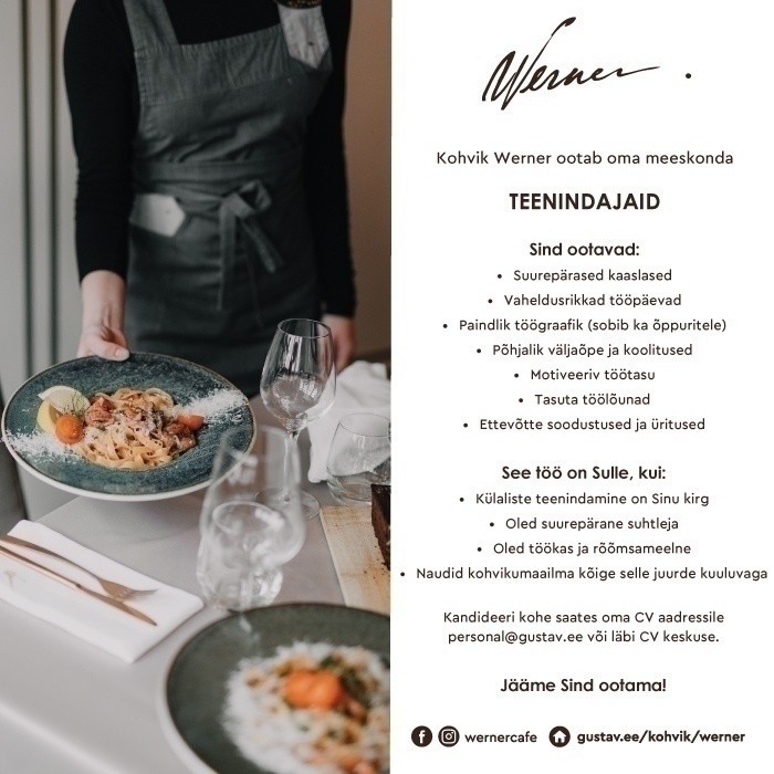 GUSTAV CAFE OÜ KLIENDITEENINDAJA kohvikusse Werner
