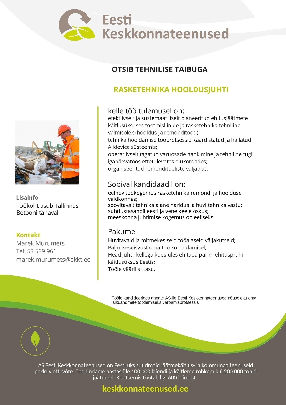 AS Eesti Keskkonnateenused Rasketehnika hooldusjuht