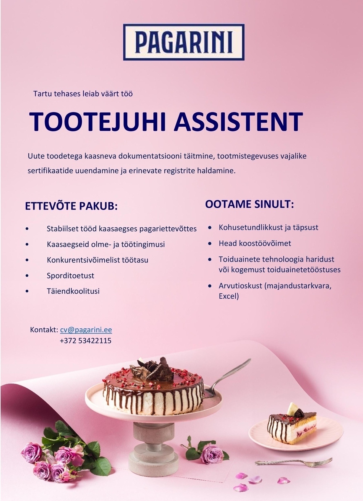 Pagarini OÜ Tootejuhi assistent