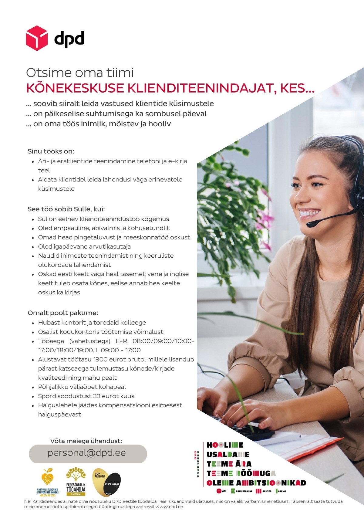 DPD Eesti AS Kõnekeskuse klienditeenindaja