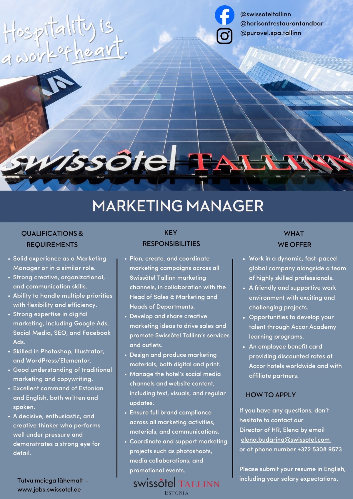 SWISSOTEL ESTONIA OÜ Marketing Manager
