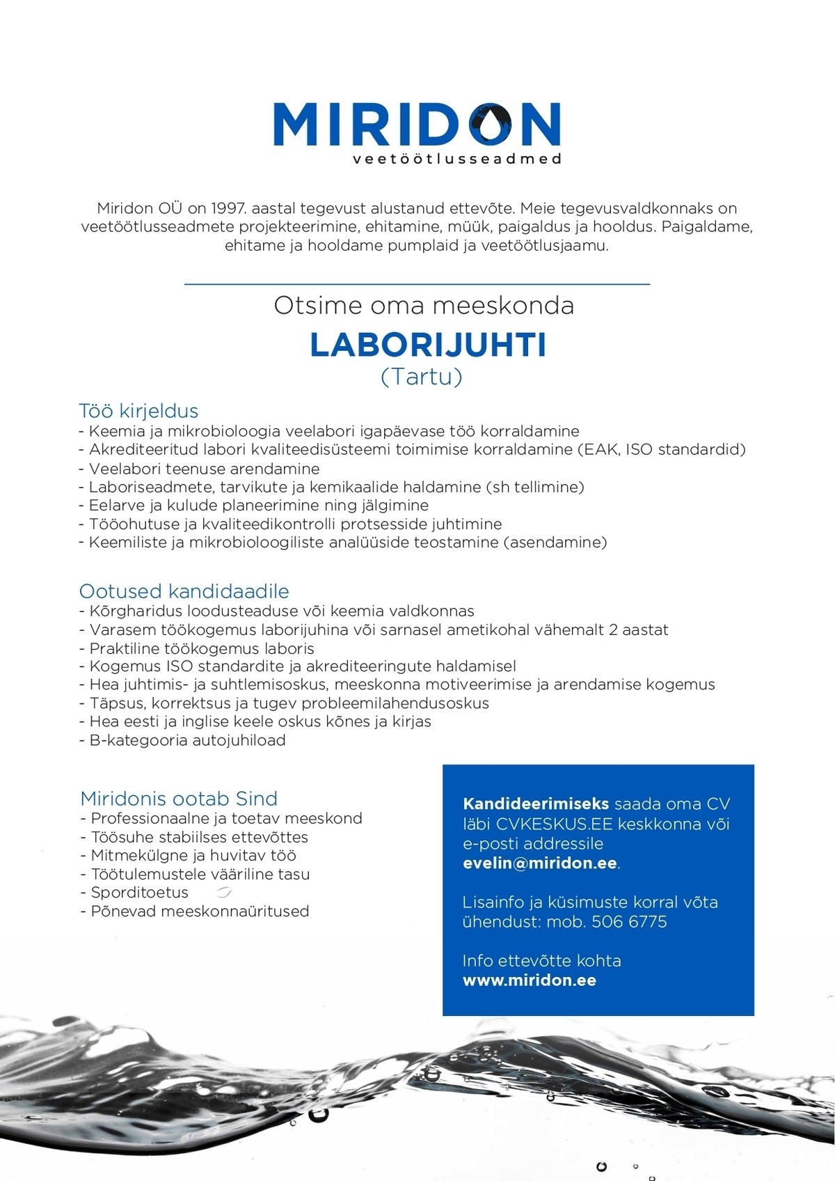 Miridon OÜ Laborijuht