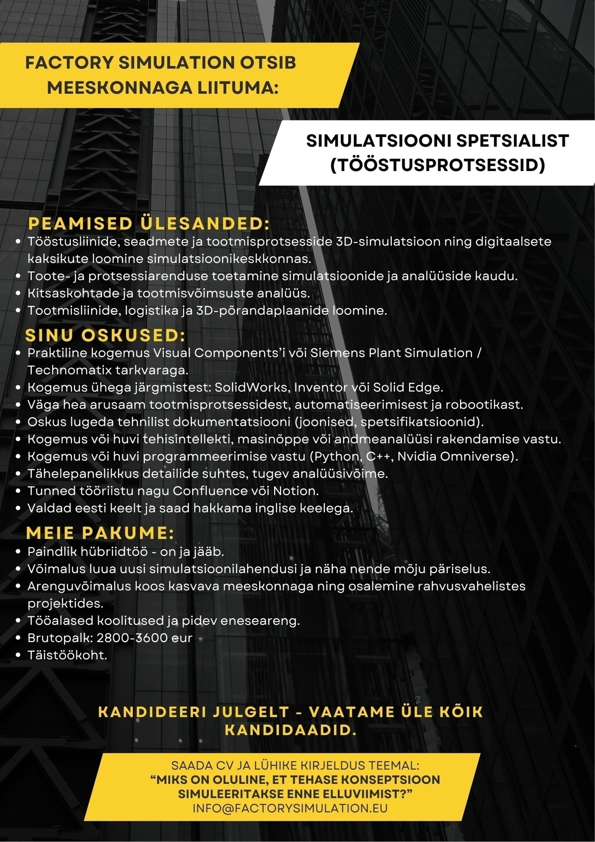 Factory Simulation Simulatsiooni spetsialist (tööstusprotsessid)