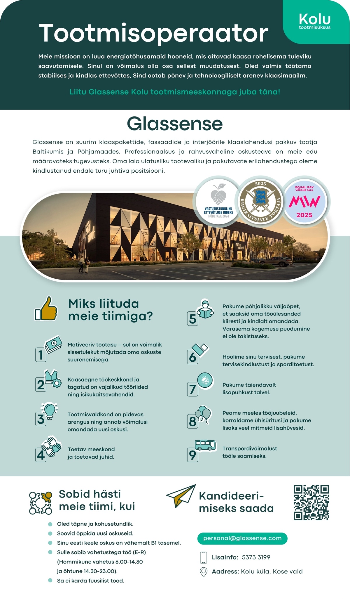 Glassense AS Tootmisoperaator