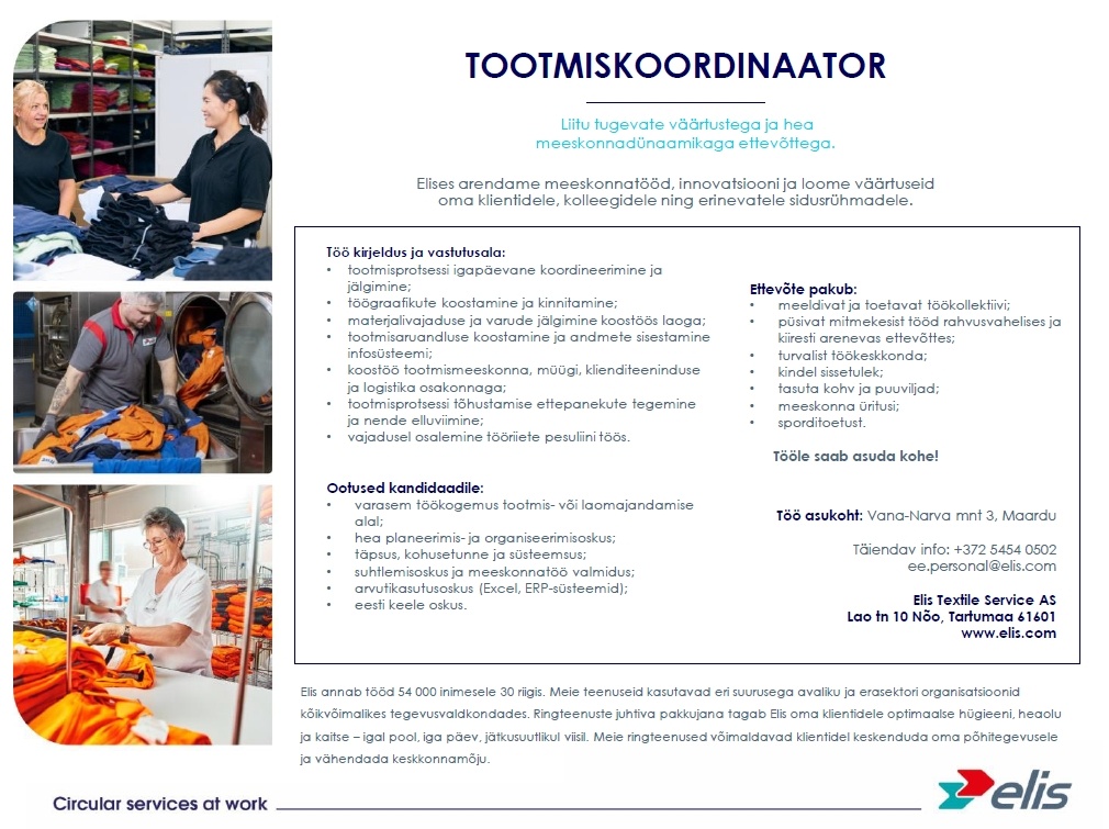 Elis Textile Service AS Tootmiskoordinaator
