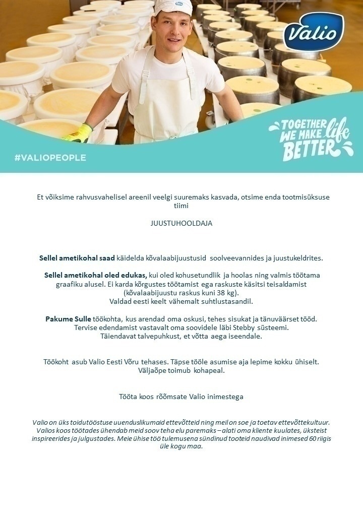 Valio Eesti AS Juustuhooldaja