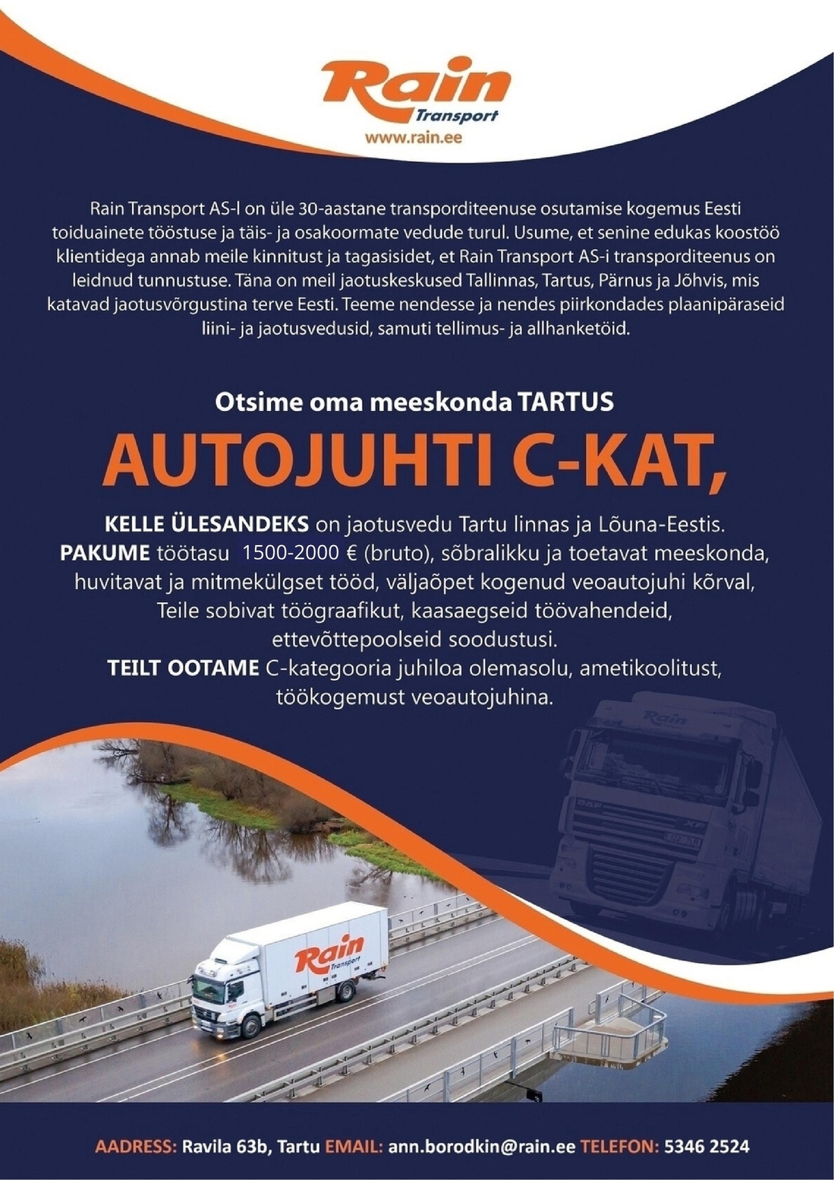 Rain Transport AS Autojuht C-kat