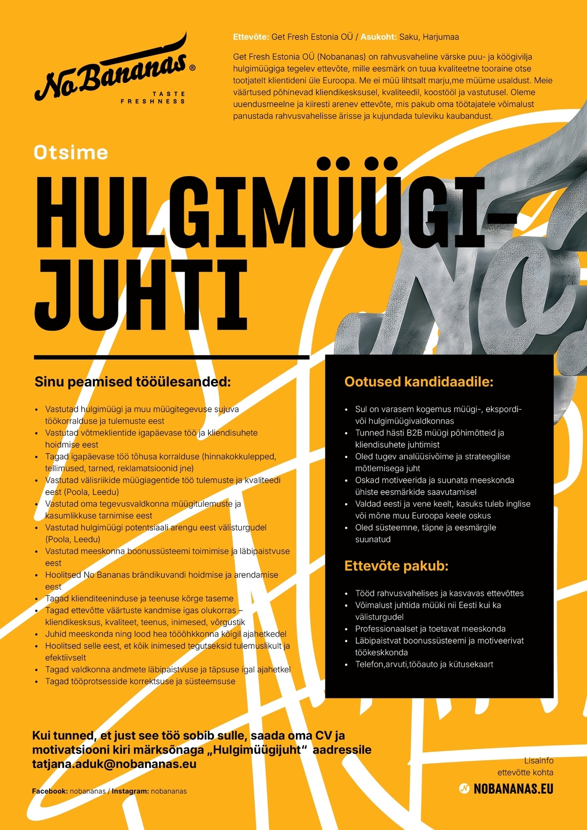 No Bananas / Get Fresh Estonia OÜ Hulgimüügijuht