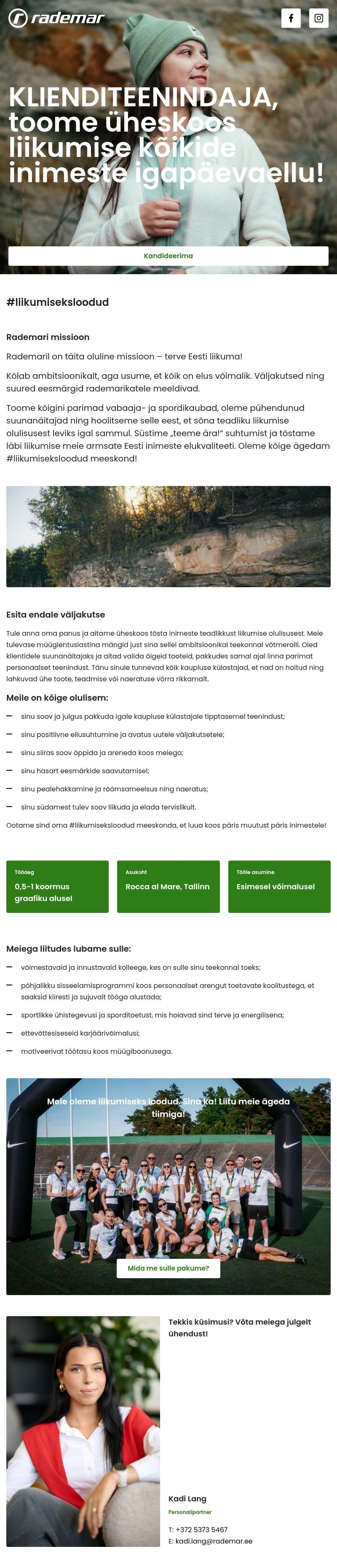 Rademar OÜ Klienditeenindaja, tule liitu meie Rocca al Mare tiimiga!